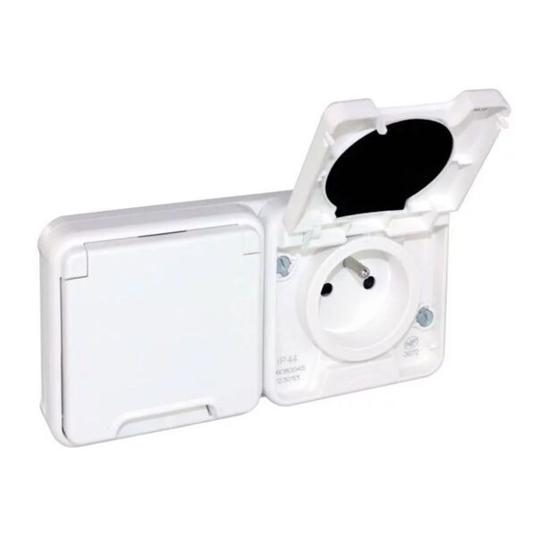 Double prise de courant 2P+T étanche IP55 encastré blanc OHM00016