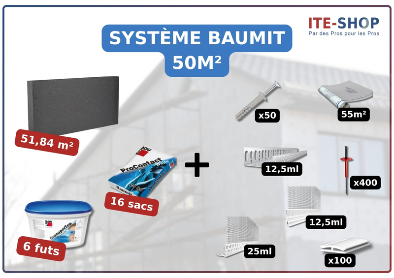 Pack ITE PSE TH31 50 m² BAUMIT - 140 mm - Système complet façade KIT11828