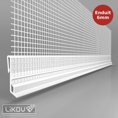 Bavette goutte d'eau avec treillis d'armature LE-V pour épaisseur enduit de 6mm. Longueur 2,5ml LIK00082