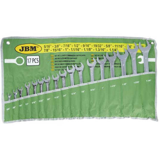 Sets of 17 keys  mixed wrenches in inch