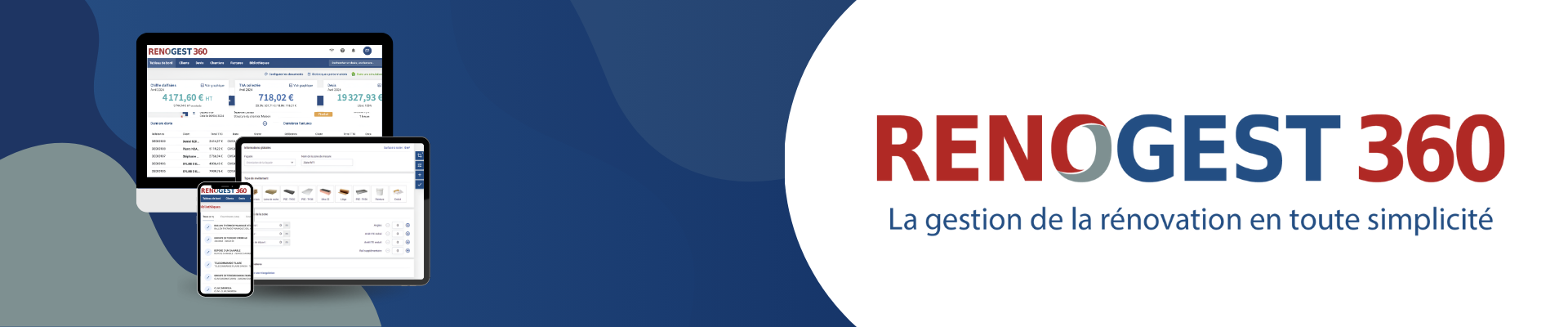 Ecrans avec logiciel RENOGEST avec logo et slogan 