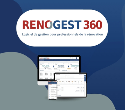 Ecrans avec logiciel RENOGEST avec logo, logiciel de gestion pour professionnels de la rénovation