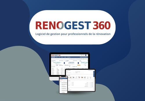 Ecrans avec logiciel RENOGEST avec logo, logiciel de gestion pour professionnels de la rénovation