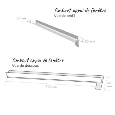 Embout de finition 400 mm pour appui de fenêtre par 2, RAL 9016 Blanc ASG00001