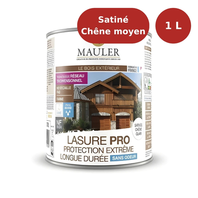 Lasure bois pro haute protection satinée chêne moyen 1L Mauler MAU00123