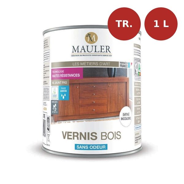 Vernis bois sans odeur satiné incolore 1L Mauler MAU00266