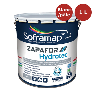 Peinture sol/mur satinée Zapafor Hydrotec base blanc/pâle 1L PLF00184