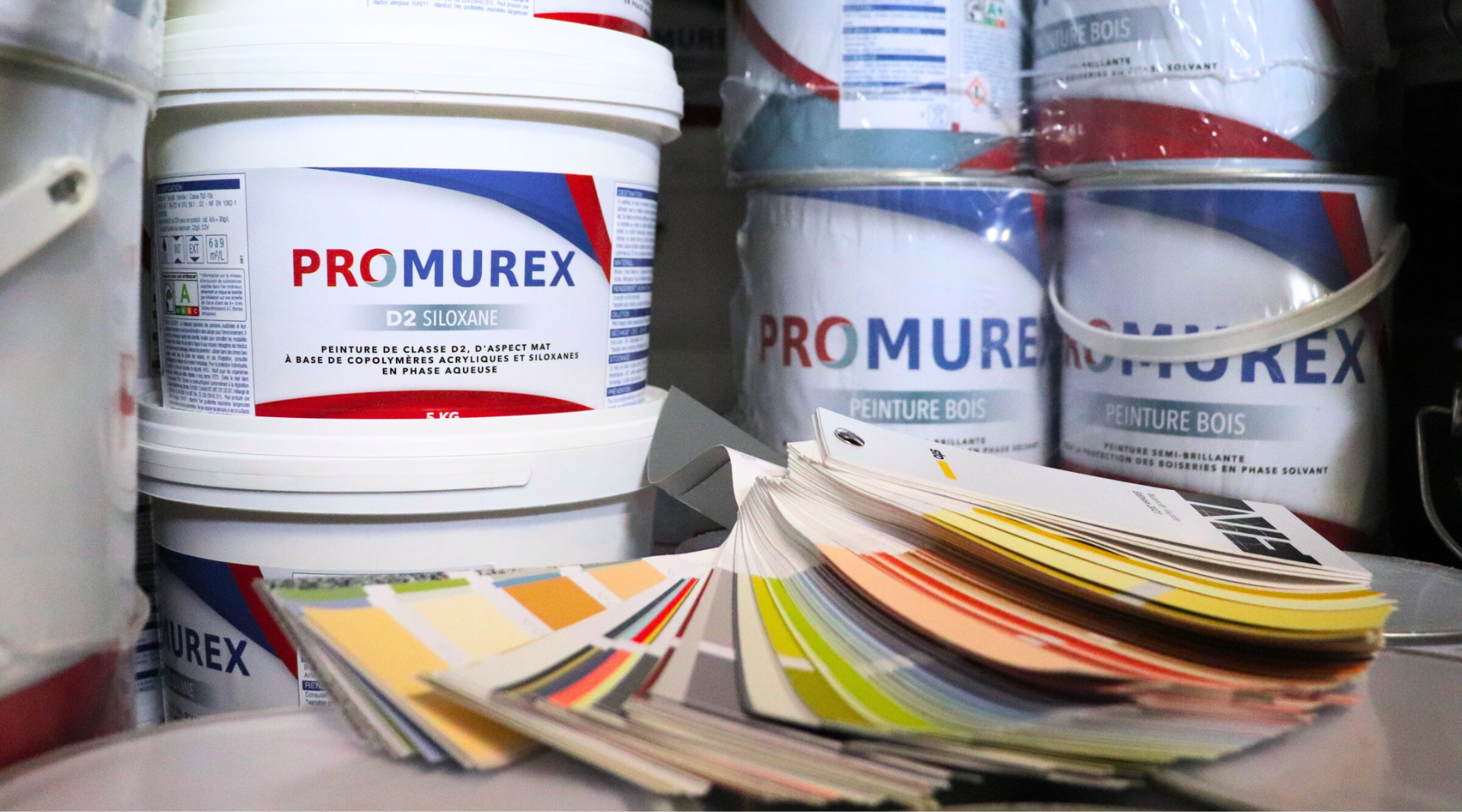 Photo de pots de peinture PROMUREX avec nuancier